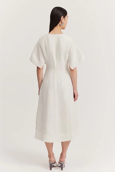 Linen Twist Neck Midi Dress