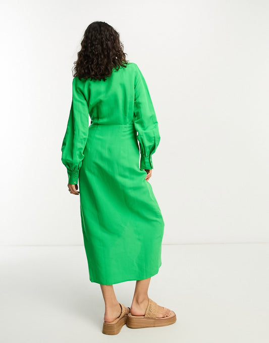 Linen Wrap Midi Dress