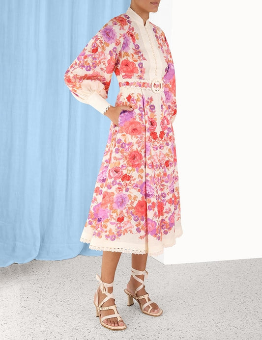 Linen Printed Midi Dress