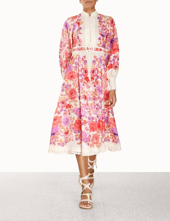 Linen Printed Midi Dress