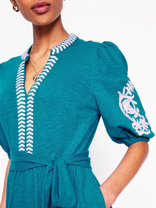Cotton Jersey Embroidery Dress