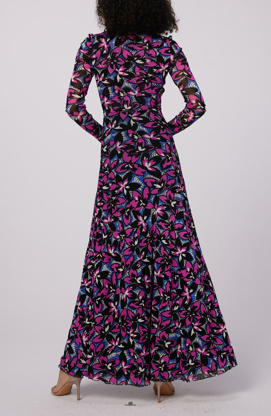 Mesh Printed Maxi Dress