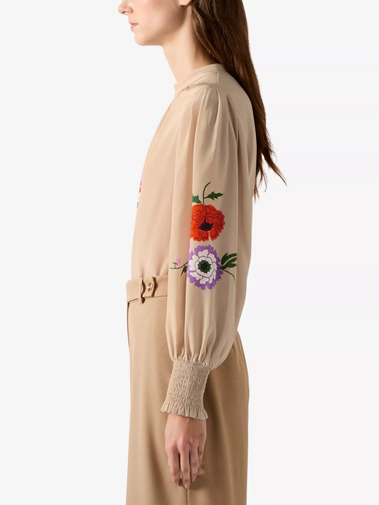 Floral-Print Silk Blouse