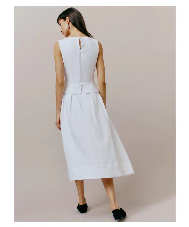 Linen Peplum Top+Skirt Set
