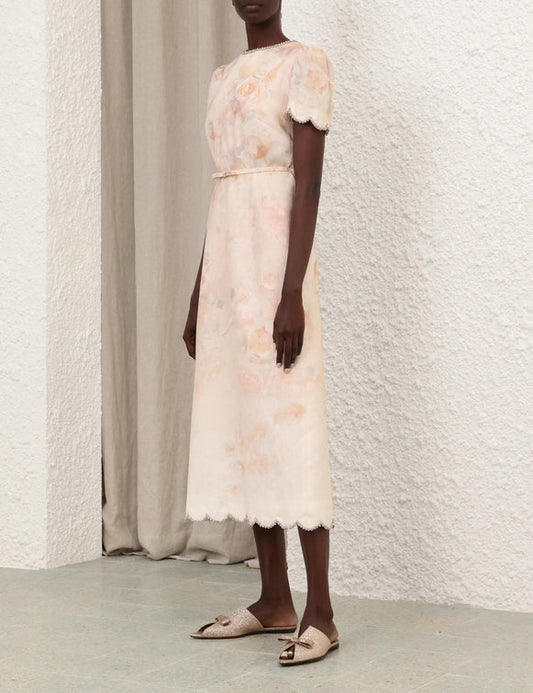 Linen Embellished Midi Dress