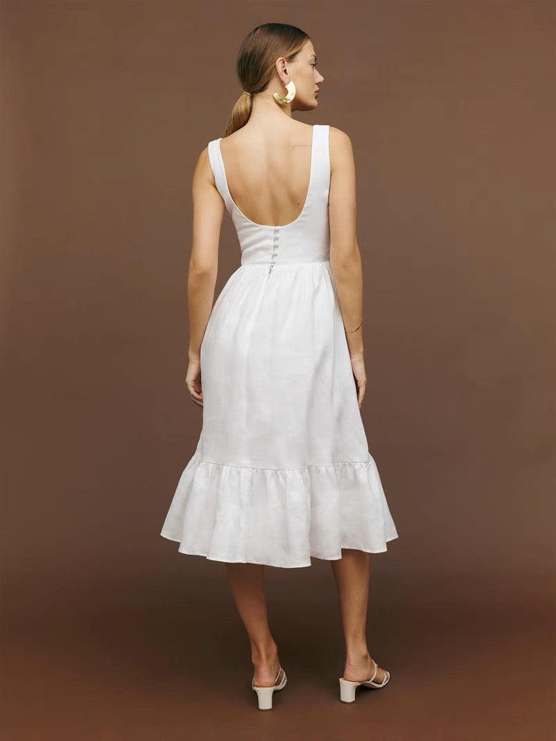 Linen White Summer Dress