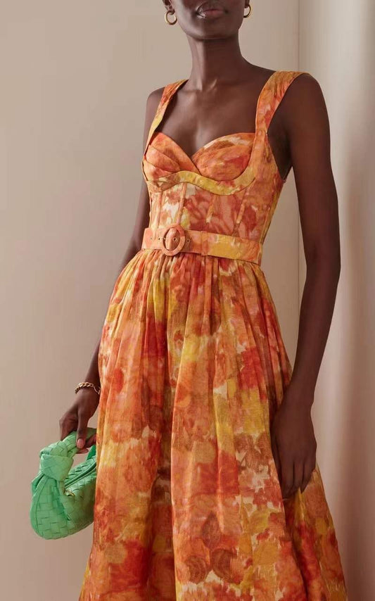 Linen-Silk Midi Dress