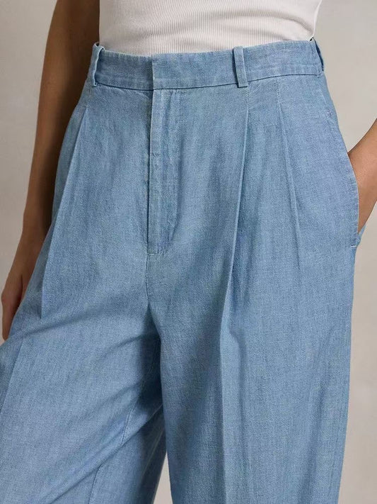 Cotton Twill Hight-Waist Pants