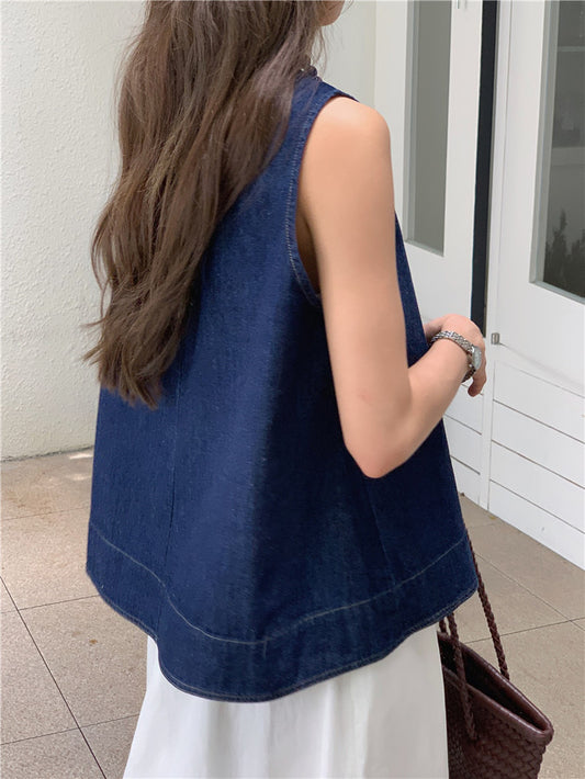 Denim V-Neck Flare Top