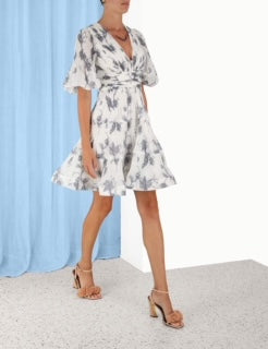 Pleated Floral-Print Dress