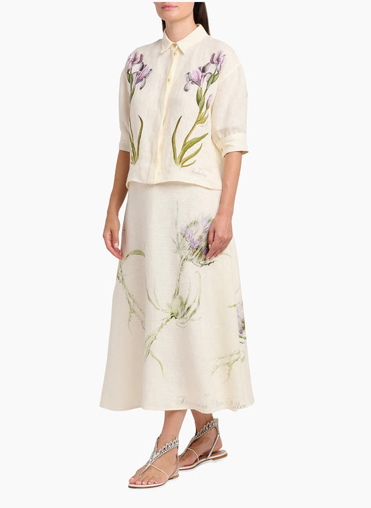 Linen Printed Midi Skirt