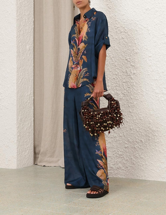 Silk Elastic-Waist Pants