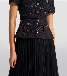 Sequin Pleated Midi Dress