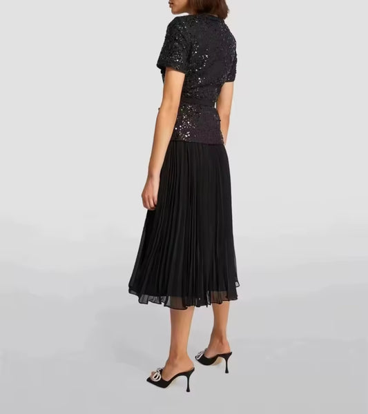 Sequin Pleated Midi Dress