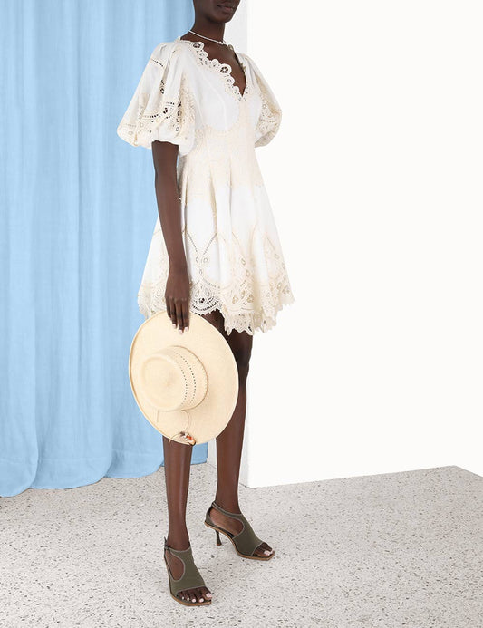 Lace Trimmed Linen Dress