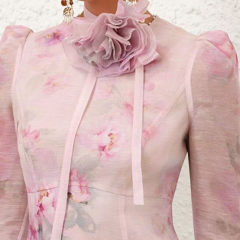 Crush Floral Silk Linen Midi Dress