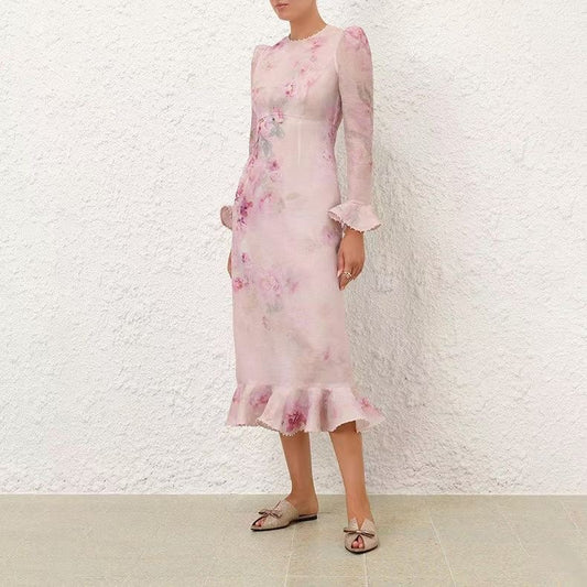 Crush Floral Silk Linen Midi Dress