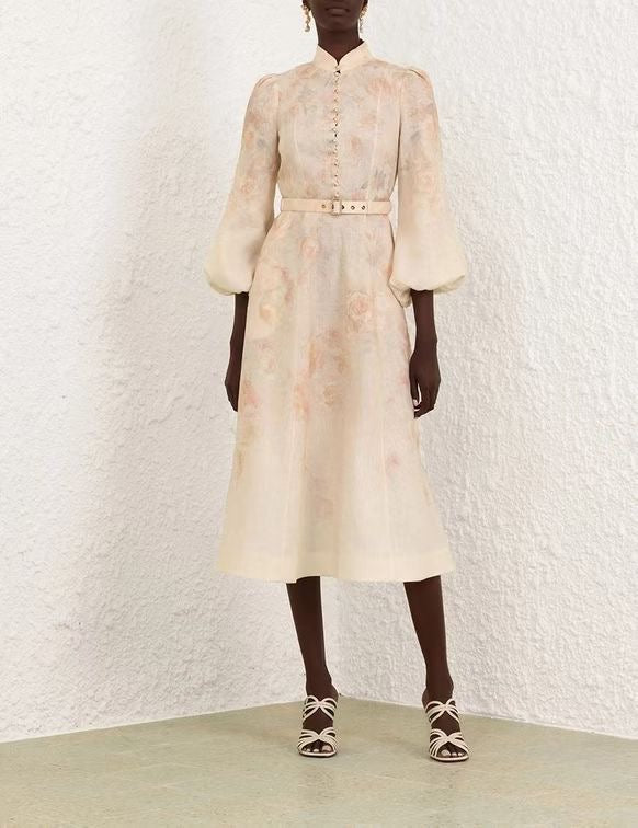 Linen Buttoned Midi Dress
