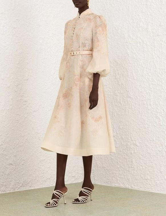 Linen Buttoned Midi Dress