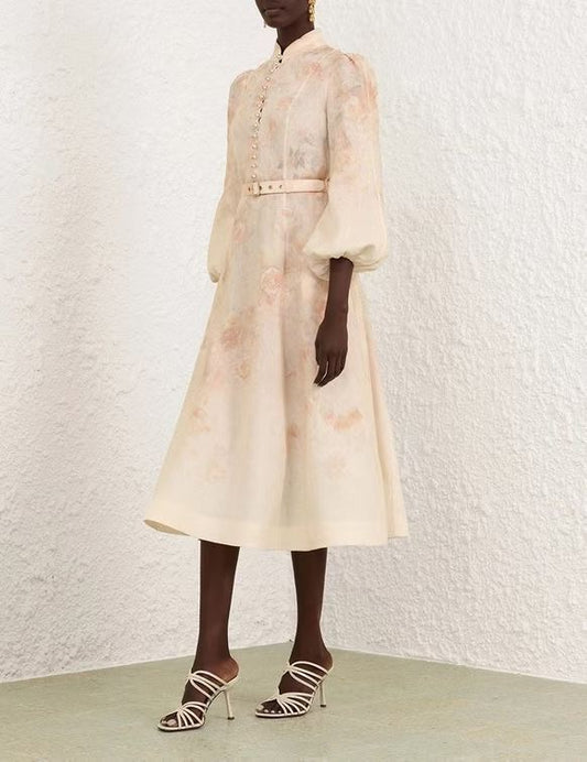 Linen Buttoned Midi Dress