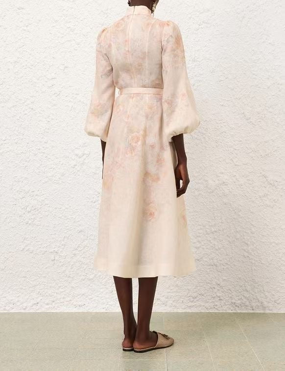 Linen Buttoned Midi Dress