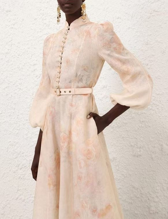 Linen Buttoned Midi Dress