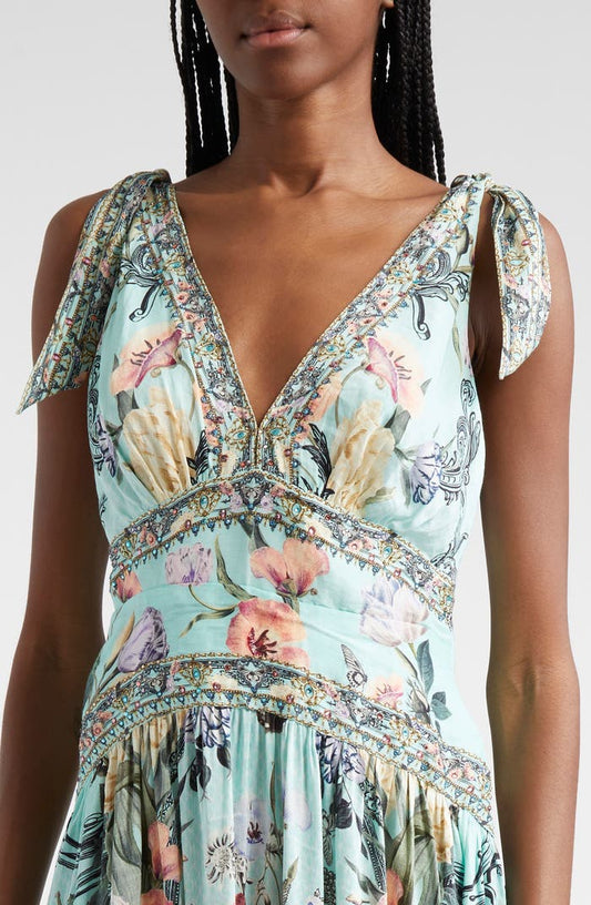 Silk Linen Beaded Maxi Dress