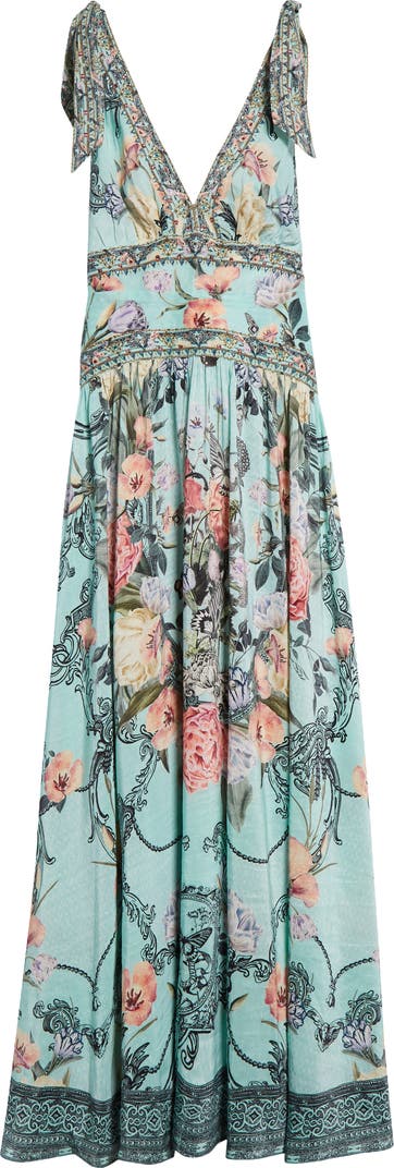 Silk Linen Beaded Maxi Dress