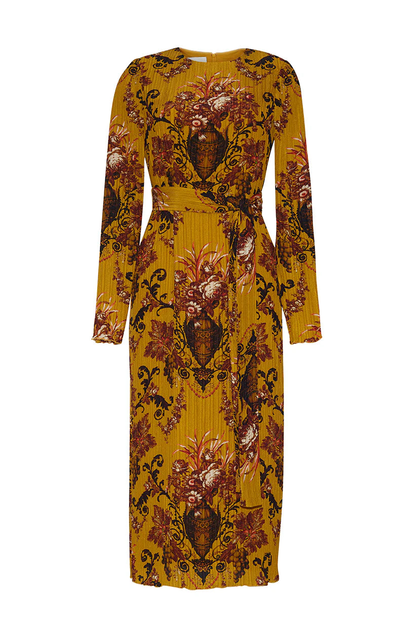 Pleated Printed Midi Dress