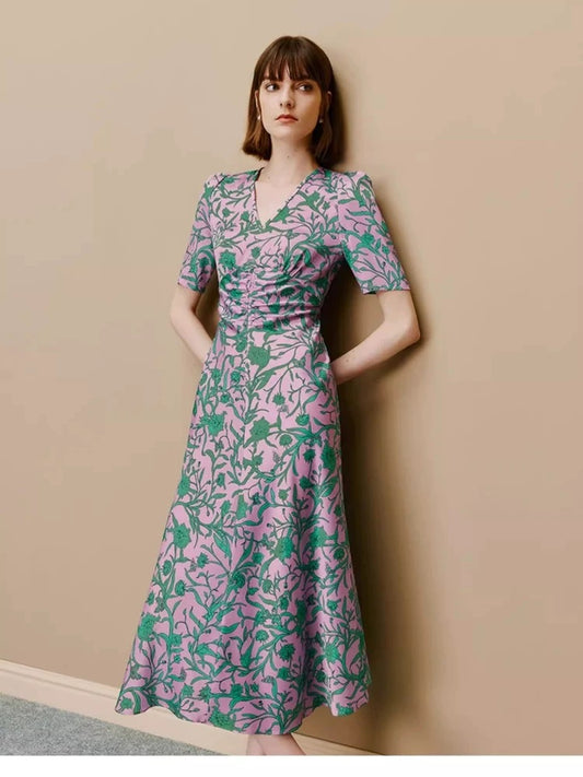 Silk V-Neck Midi Dress