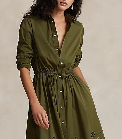 Eyelet Hem Shirt Dress