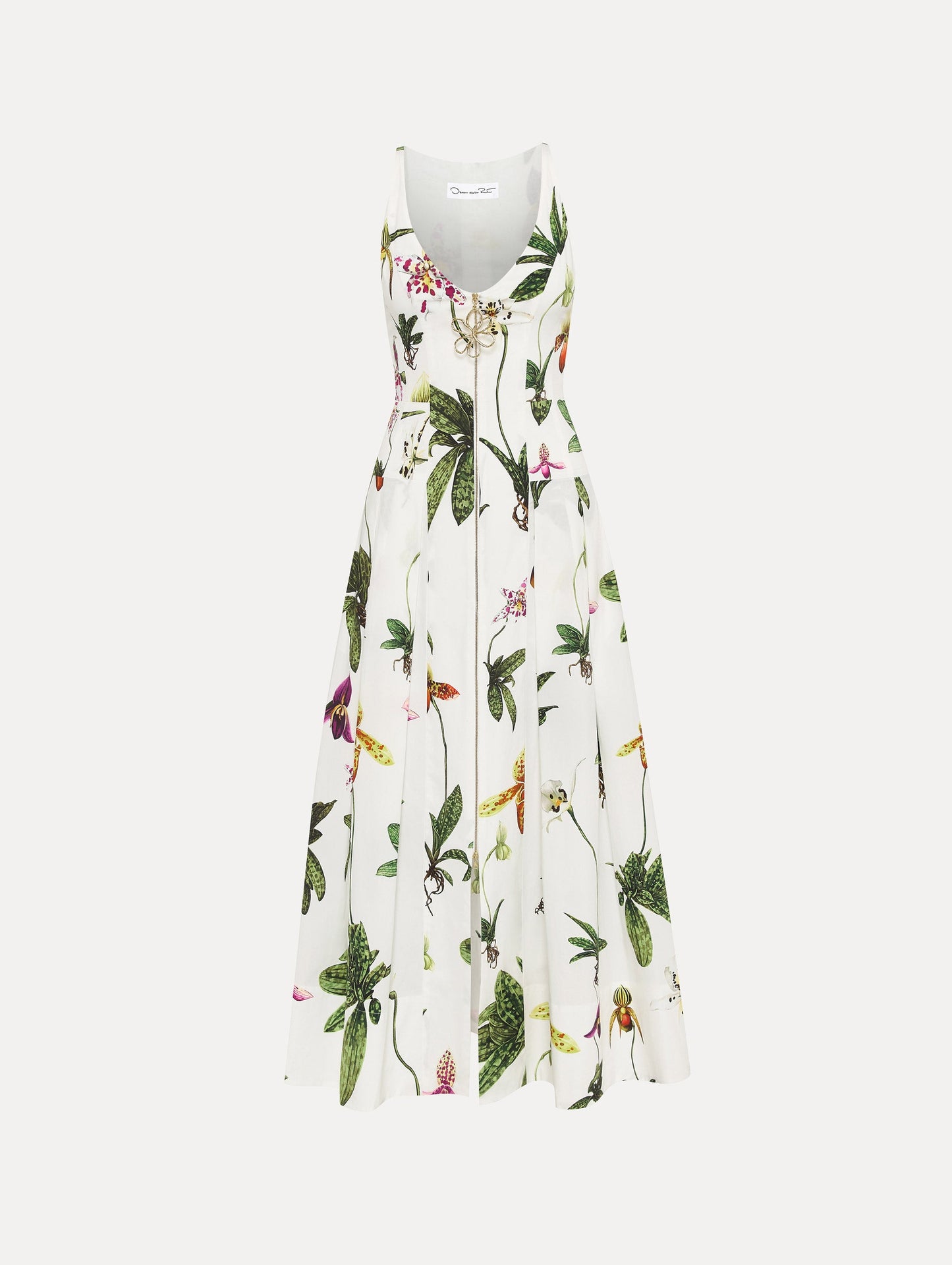 Cotton Front Zip Midi Dress