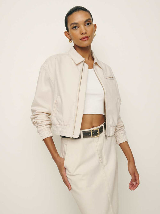Cotton Cropped Bomber Jacket