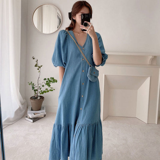 Washed Denim Maxi Dress