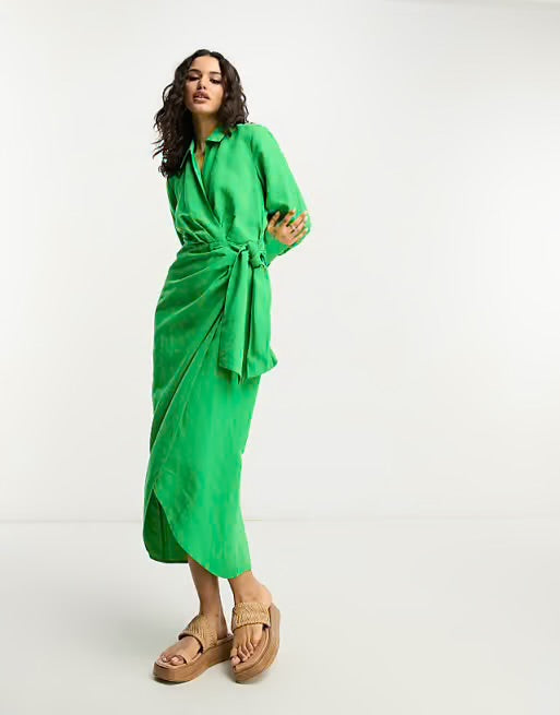 Linen Wrap Midi Dress