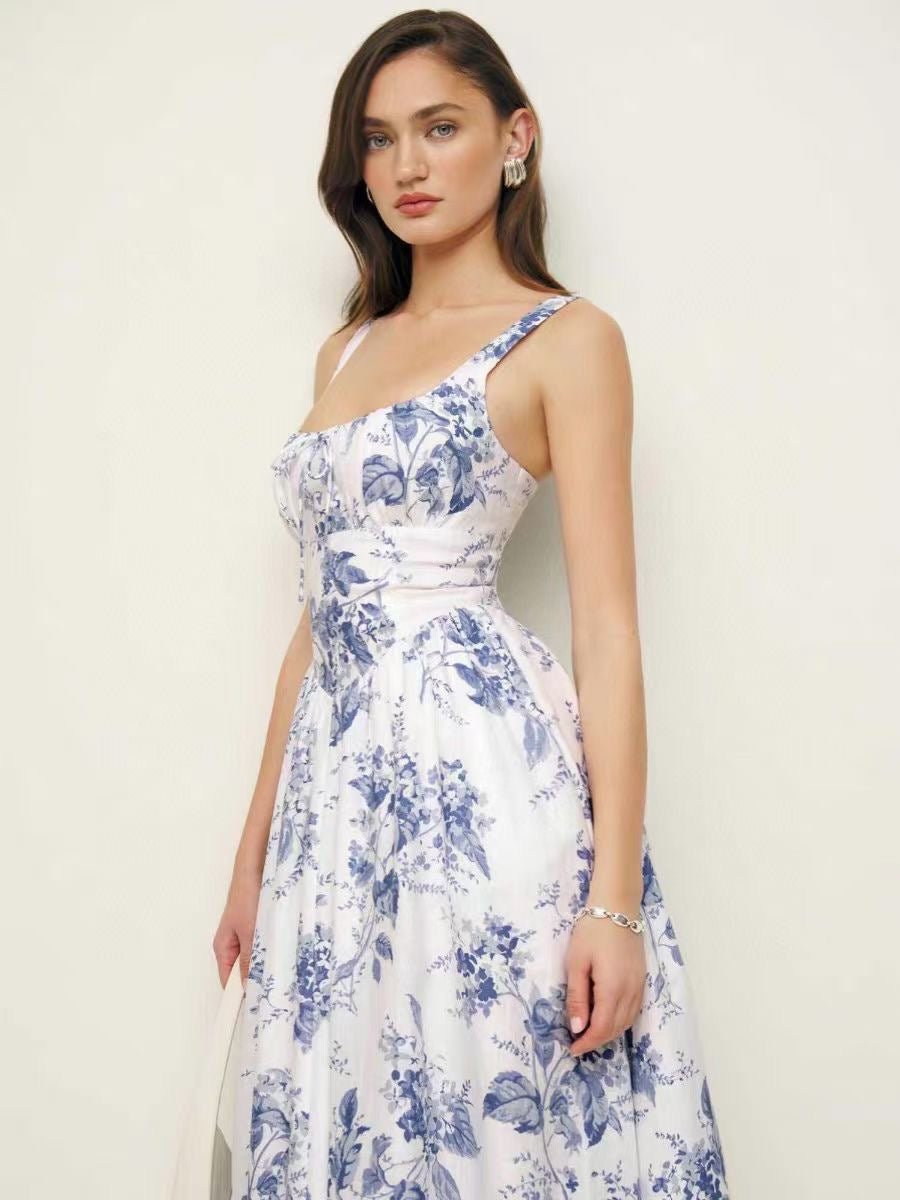 Linen Printed Midi Dress