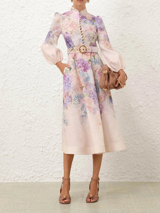 Linen Button-Down Midi Dress