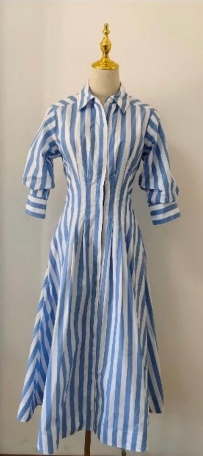 Cotton Stripe Shirt Dress