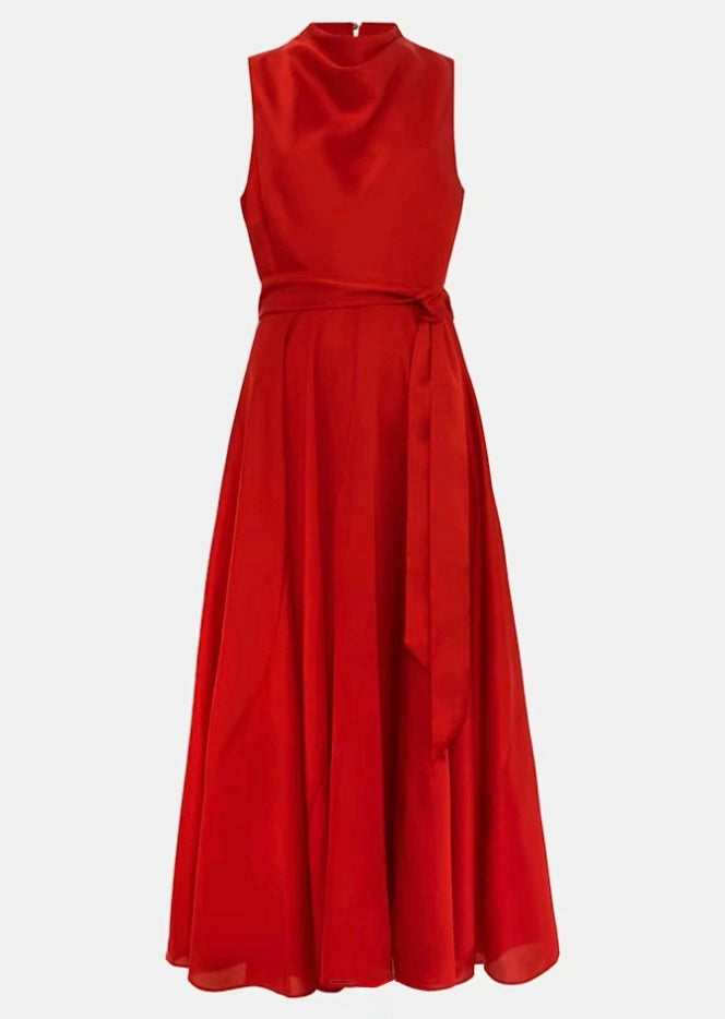 Sateen Cowl-Neck Midi Dress
