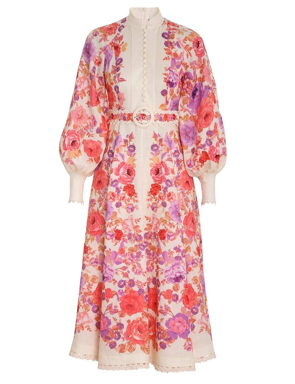 Linen Printed Midi Dress