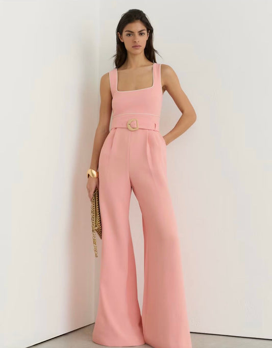 Wide-Leg Belted Jumpuit