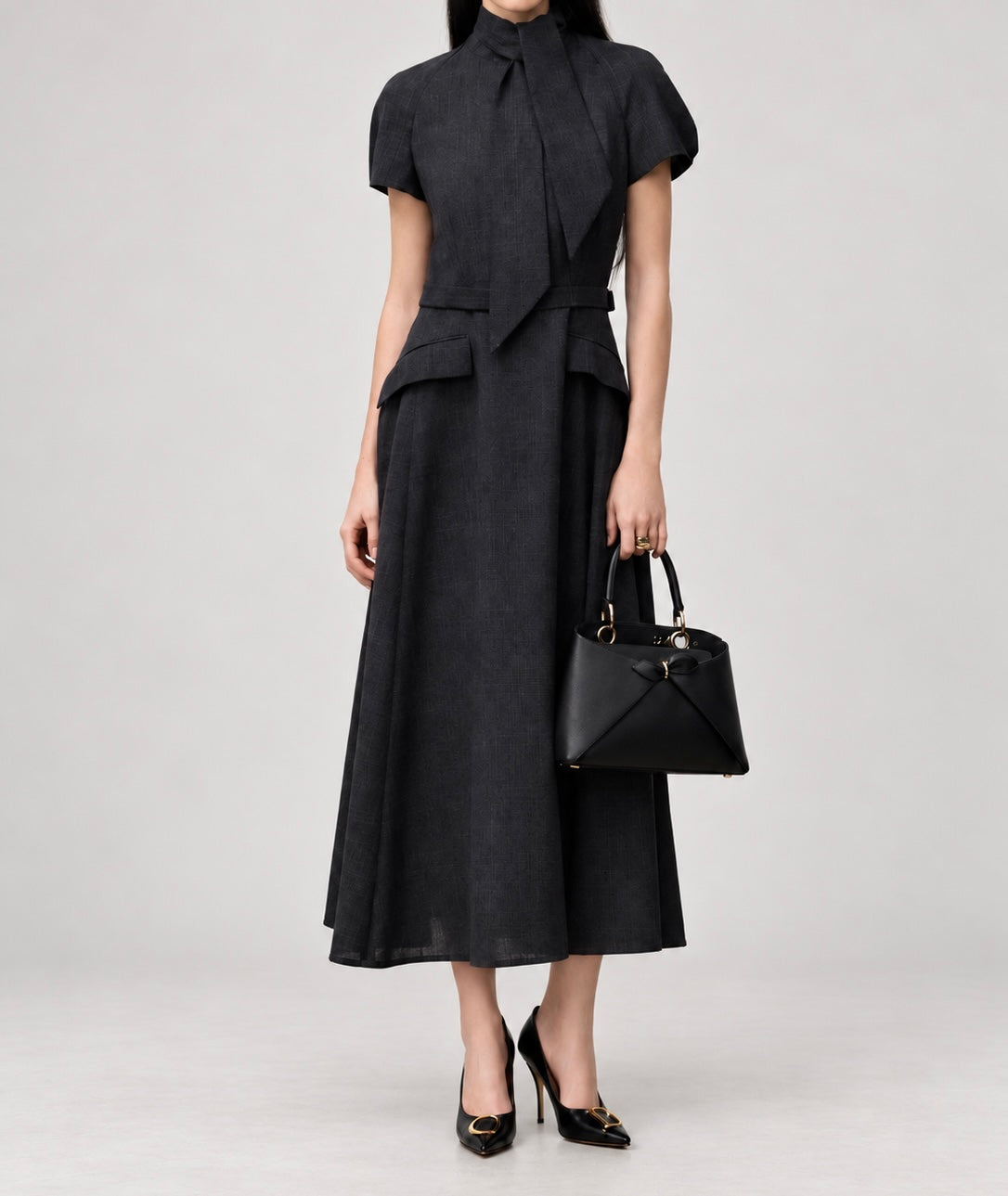 Tweed Tied Collar Dress