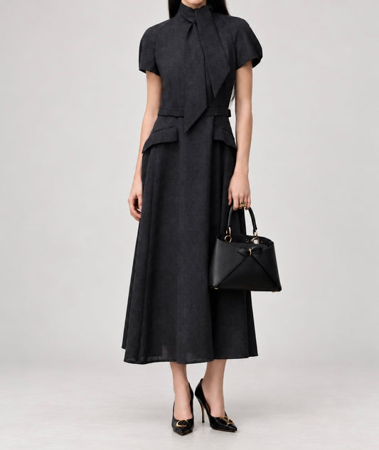 Tweed Tied Collar Dress