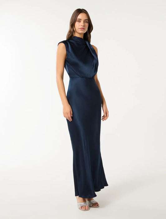 Sateen High-Neck Gown