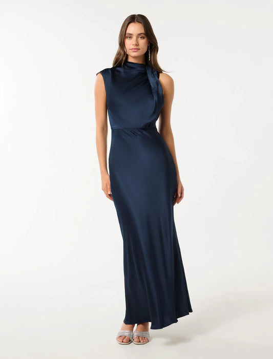 Sateen High-Neck Gown