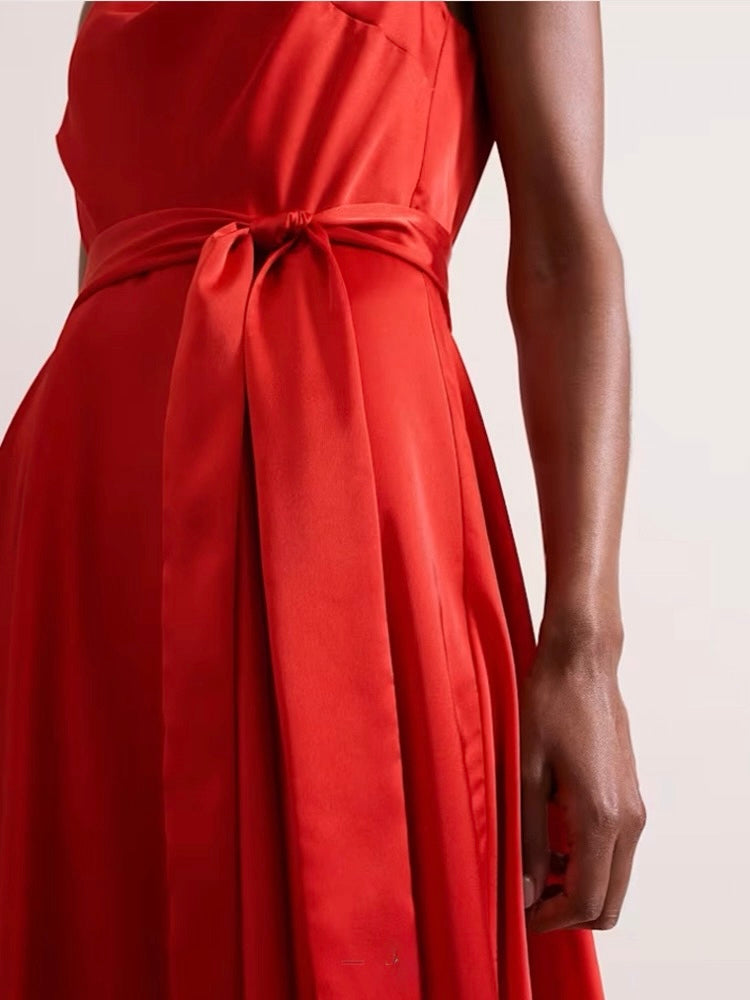 Sateen Cowl-Neck Midi Dress