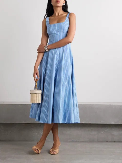 Cotton Striped Midi Dress