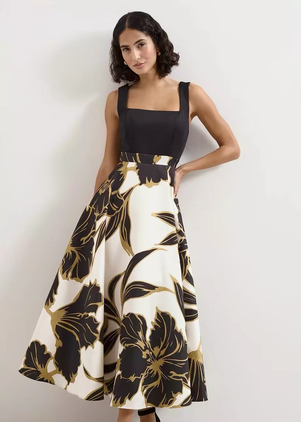 Satin Printed Flare Dress