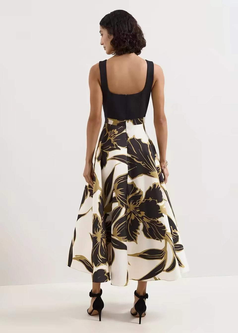 Satin Printed Flare Dress