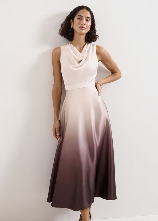 Cowl-Neck Ombre Midi Dress